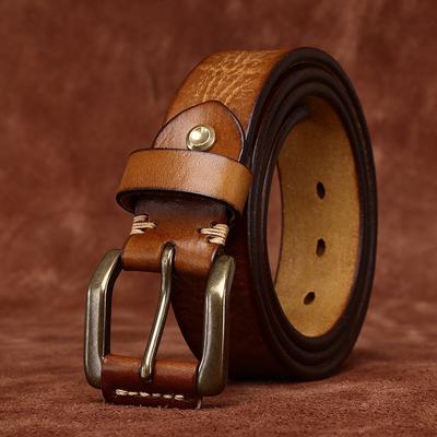 Ретро-модный тренд, универсальный утолщенный кожаный ремень из коровьей кожи первого слоя, мужской повседневный молодежный ремень Guochao