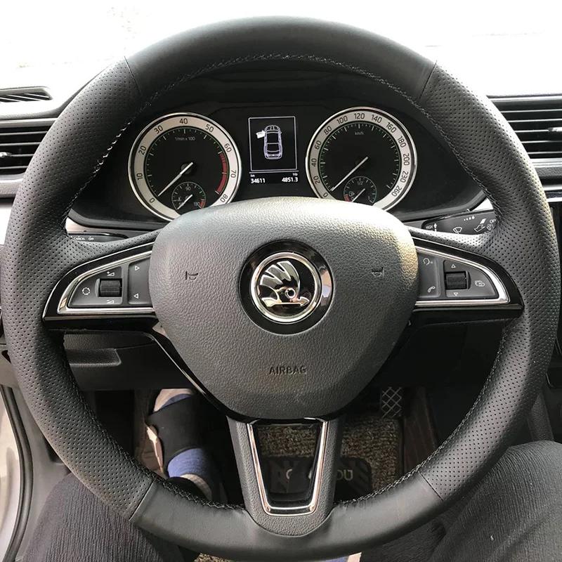 bngdr8 Peach Wood Leather for Skoda 2016-2018 Superb Hand Sewing Car Steering Wheel Cover Interior Protection Shell Car Accessories