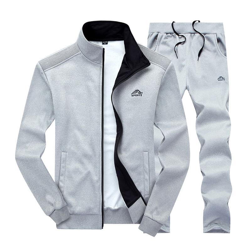 Men Sportswear Set Tracksuit Sporting Fitness Clothing Two Pieces Long Sleeve Jacket + Pants