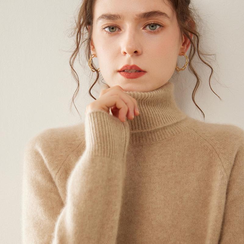 Elegant Women's High-Neck Raglan Sleeve Cashmere Pullover - Casual and Comfortable Base Layer Top