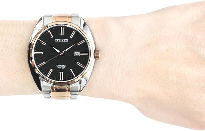 Citizen Часы Citizen из нержавеющей стали, металлический комбинированный ремень, серебро, розовое золото, черный, мужские, двухцветные BI5104-57E [предмет]