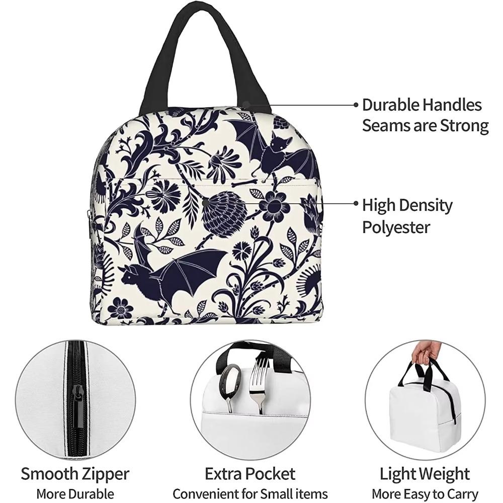 Halloween Bat Flower Lunch Bag Insulated Tote Cooler for Women Lunch Box Bags Reusable Cute Halloween Bat Flower with Container