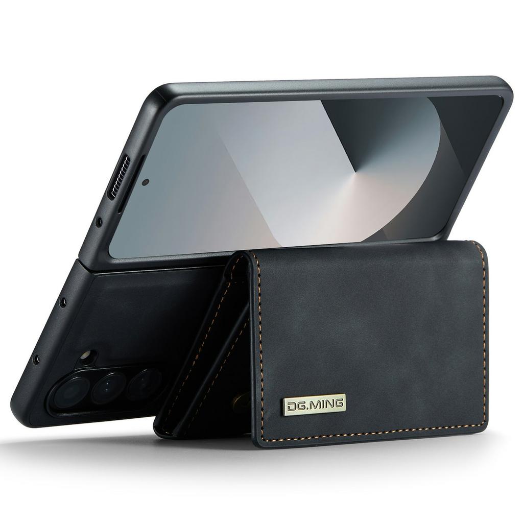 DG.MING M1 Series for Samsung Galaxy Z Fold6 5G Phone Case PU + TPU + PC Back Cover with Magnetic Tri-Fold Wallet Kickstand