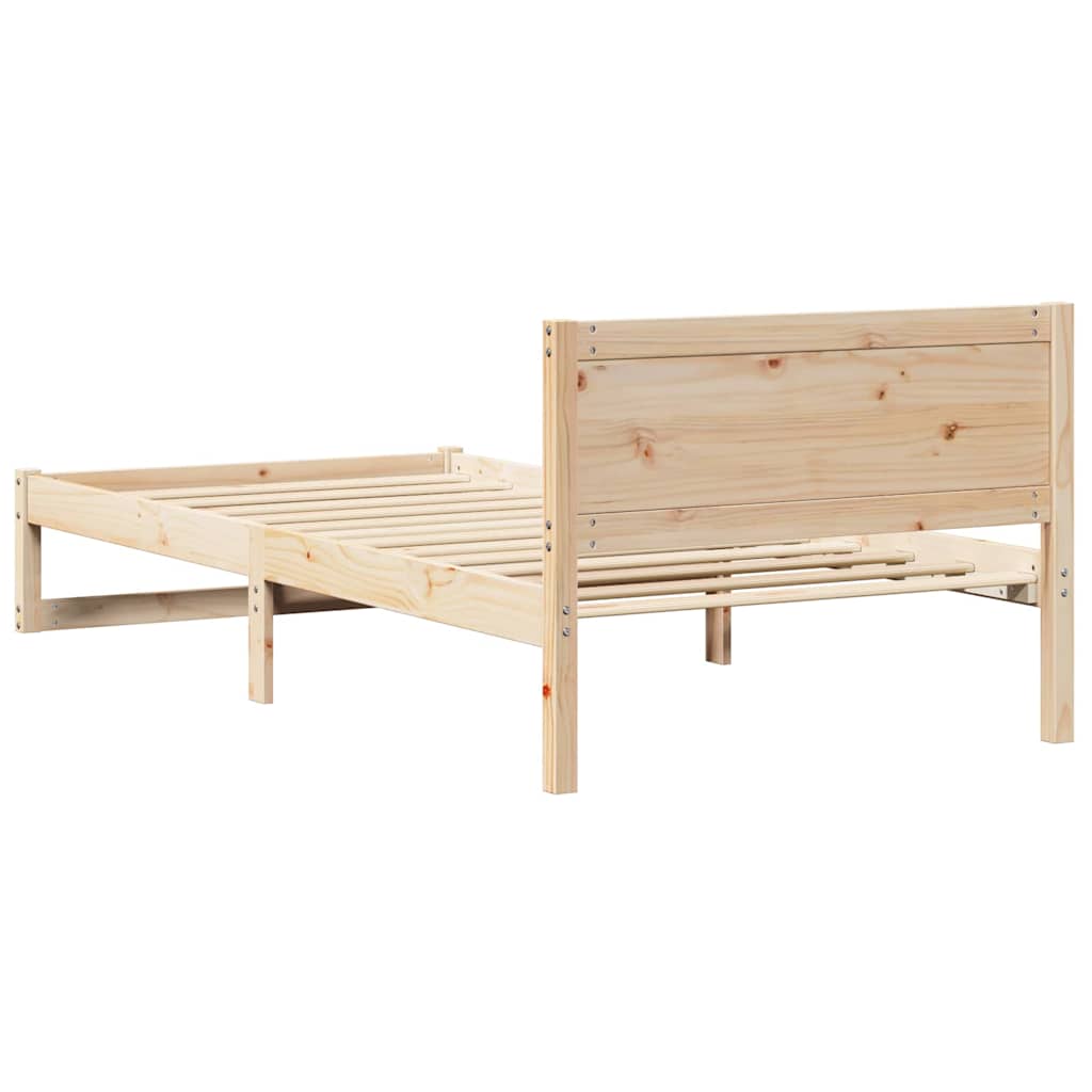 Natural Wooden Bed Frame with Headboard 90 x 200 cm Solid Pine Wood