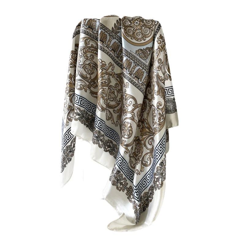 Export retro 91CM square scarf simulation silk headscarf spring and summer scarf printed scarf professional sunscreen scarf