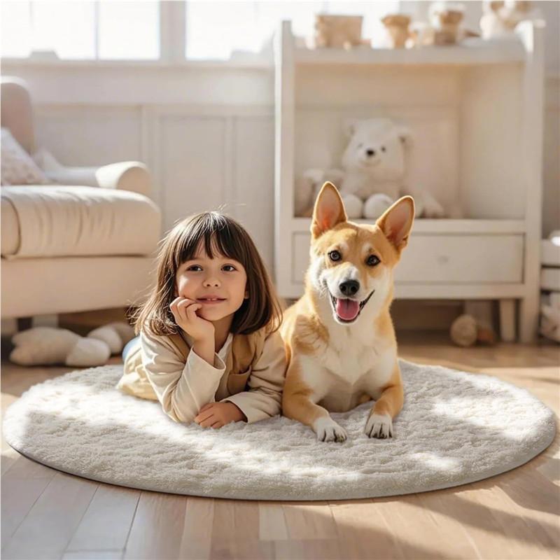 2x2m Super Soft Plush Round Rug Mat Fluffy White Carpets for Living Room Home Decor Bedroom Kid Room Decoration Salon Thick Pile Rug