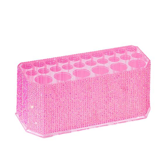 Rhinestone Acrylic Makeup Brush Holder 26 Holes Nail Brush Storage Box Desk Pen Organizer Display Stand for Cosmetic Tools Eyebrow Pencil Eyeliners