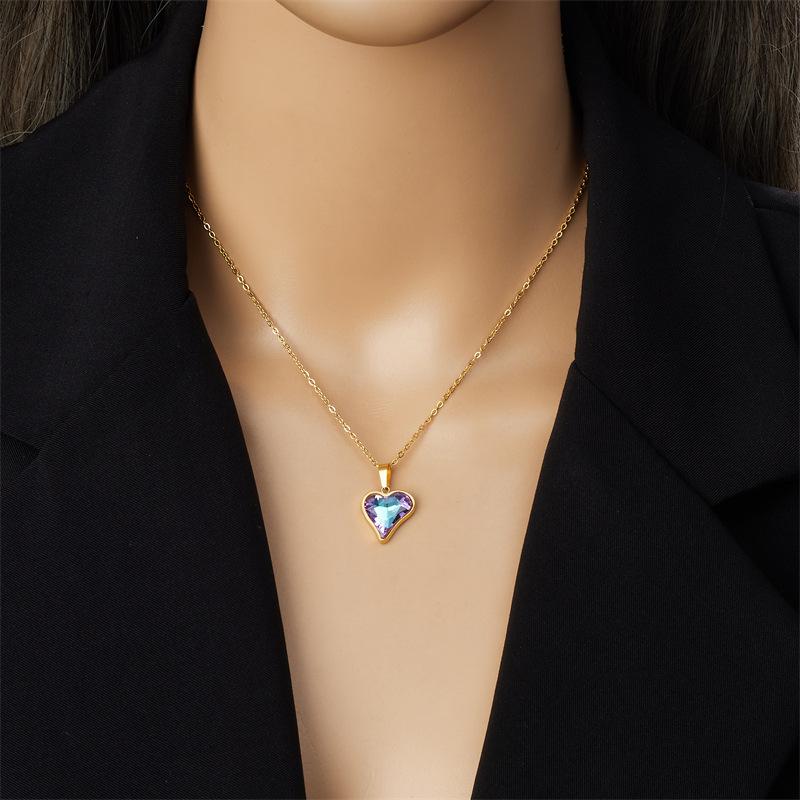 gold heart crystal jewelry set necklace earrings for women