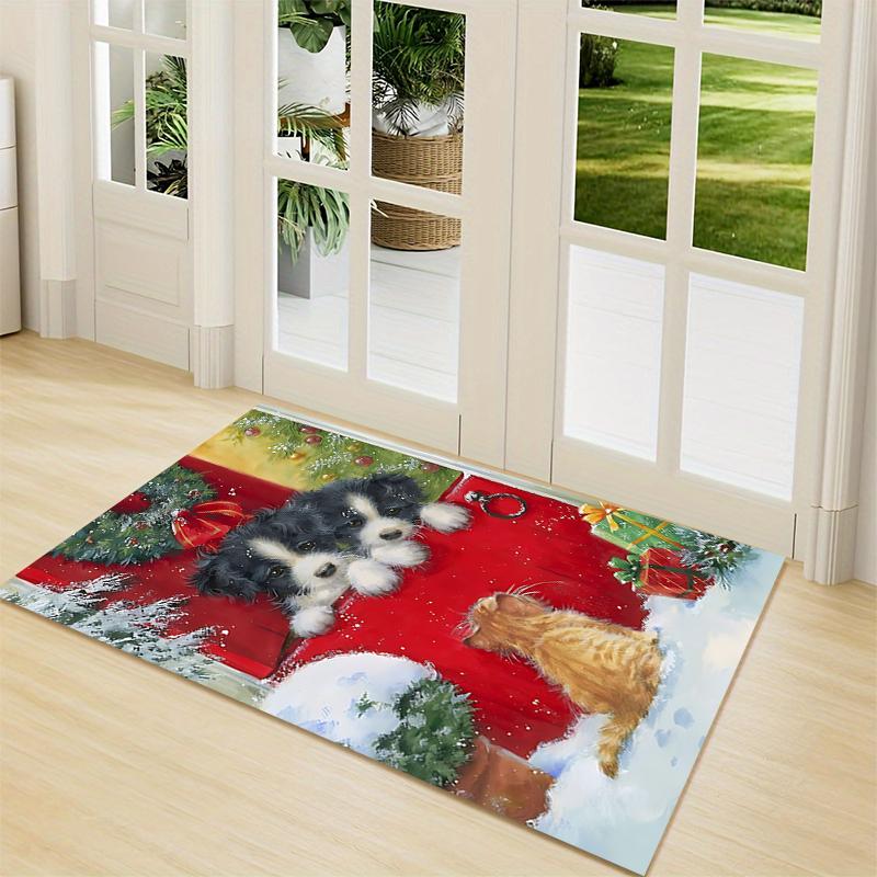 Puppy Kitten Christmas Carpet Rug Soft Washable Anti Slip Home Living Room Sofa Mats Personalized Christmas Rug