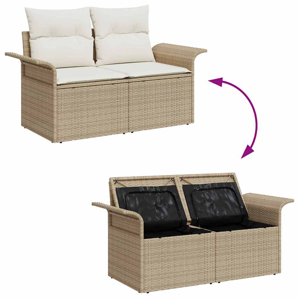 Garden Sofa Set with Storage 7 pcs Beige and Cream Poly Rattan