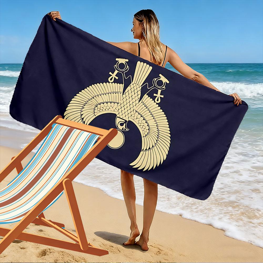 Giant Beach Towel with Egyptian Golden Falcon God Print, Quick Dry Microfiber, Ultra Soft Absorbent, for Pool Beach Travel