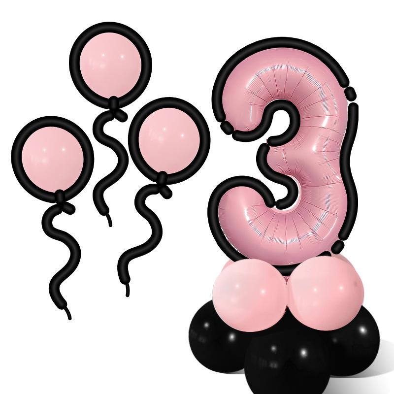 Comic Style Black Powder Digital Balloon Column Children'S First Birthday Party Decoration Scene Arrangement Photo Props
