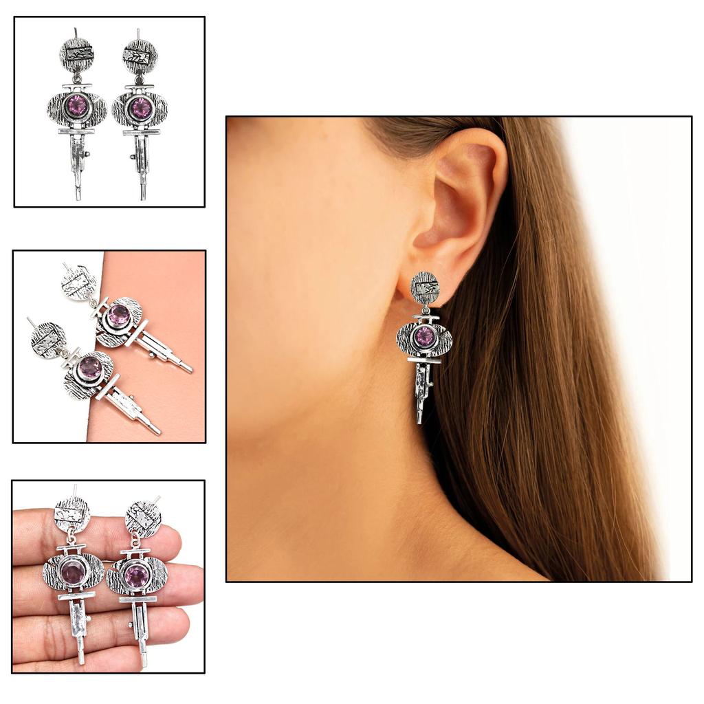 Серьги из серебра 925 пробы с аметистом и драгоценными камнями, серьги ручной работы, фиолетовые