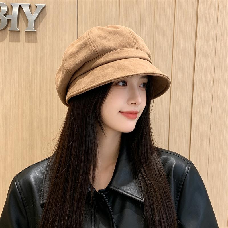 Fisherman's hat children autumn and winter literary simplicity versatile suede Internet celebrity cold hat small octagonal hat Korean hat