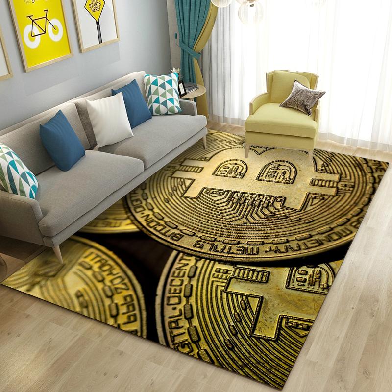 3D ковер для биткойнов, большой ковер для гостиной, спальни, дивана, кухни, коврик для украшения, детские игры, нескользящий напольный коврик