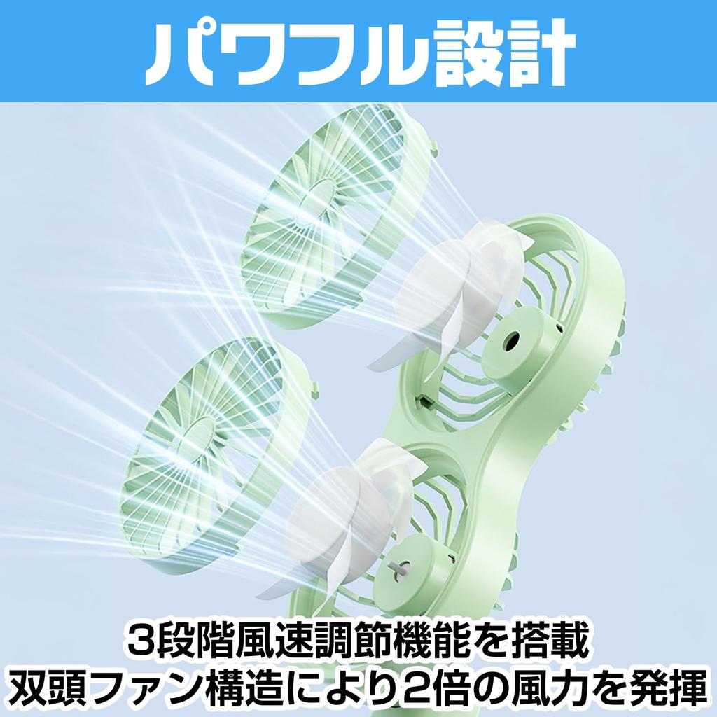 CAWKAY Double Handy Fan, Portable Desk Fan, Foldable, High Airflow, USB Charging, Perfect for Travel, Camping, Outdoors, Office, Living Room (Green)
