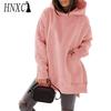Худи HNXC с длинным рукавом, круглым вырезом, из флиса, однотонное, с свободными карманами и капюшоном, для женской одежды на осень и зиму