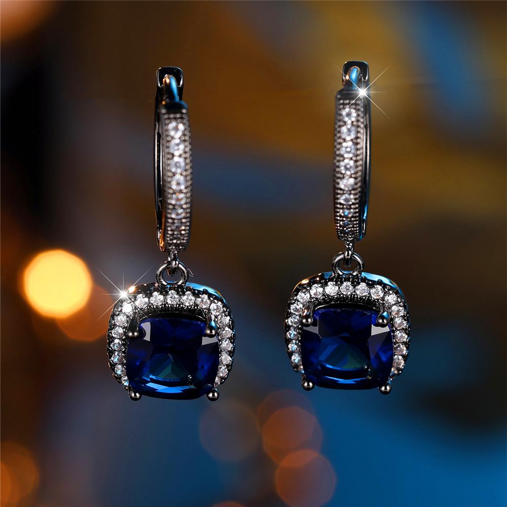 Трендовые женские серьги-кольца с кристаллами и сине-белыми цирконами, винтажные, цвета черного золота, свадебные украшения для женщин