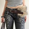 Кожаный меховой ремень в западном стиле, ремень с заклепками, плюшевый ремень, модный пояс Y2K, на каждый день