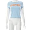 Cute 2000s Aesthetics Letter Print Blue Baby Tees Y2K Streetwear O-neck Short Sleeve Crop Tops Women Fashion 2022 Slim