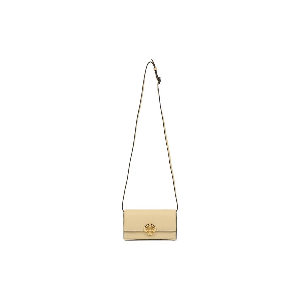 Tory Burch Miller Series Double T Logo Adjustable Shoulder Strap Litchi Grain Leather Wallet Crossbody Bag Women Bags Vanilla 137145-700