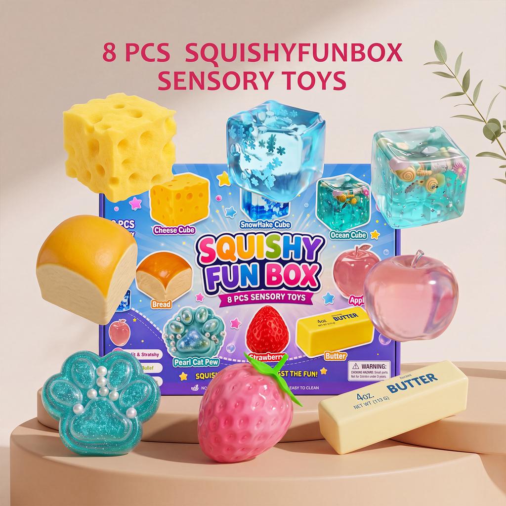 8Pack Maltose Squishy Fidget Toy Set Soft Texture Bouncy Stress Relief