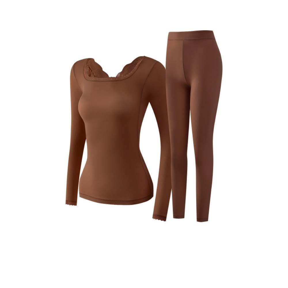 Lace V Neck Women Thermal Clothes Ultra-thin Invisible Warmth Long Pants Autumn Winter Warmth