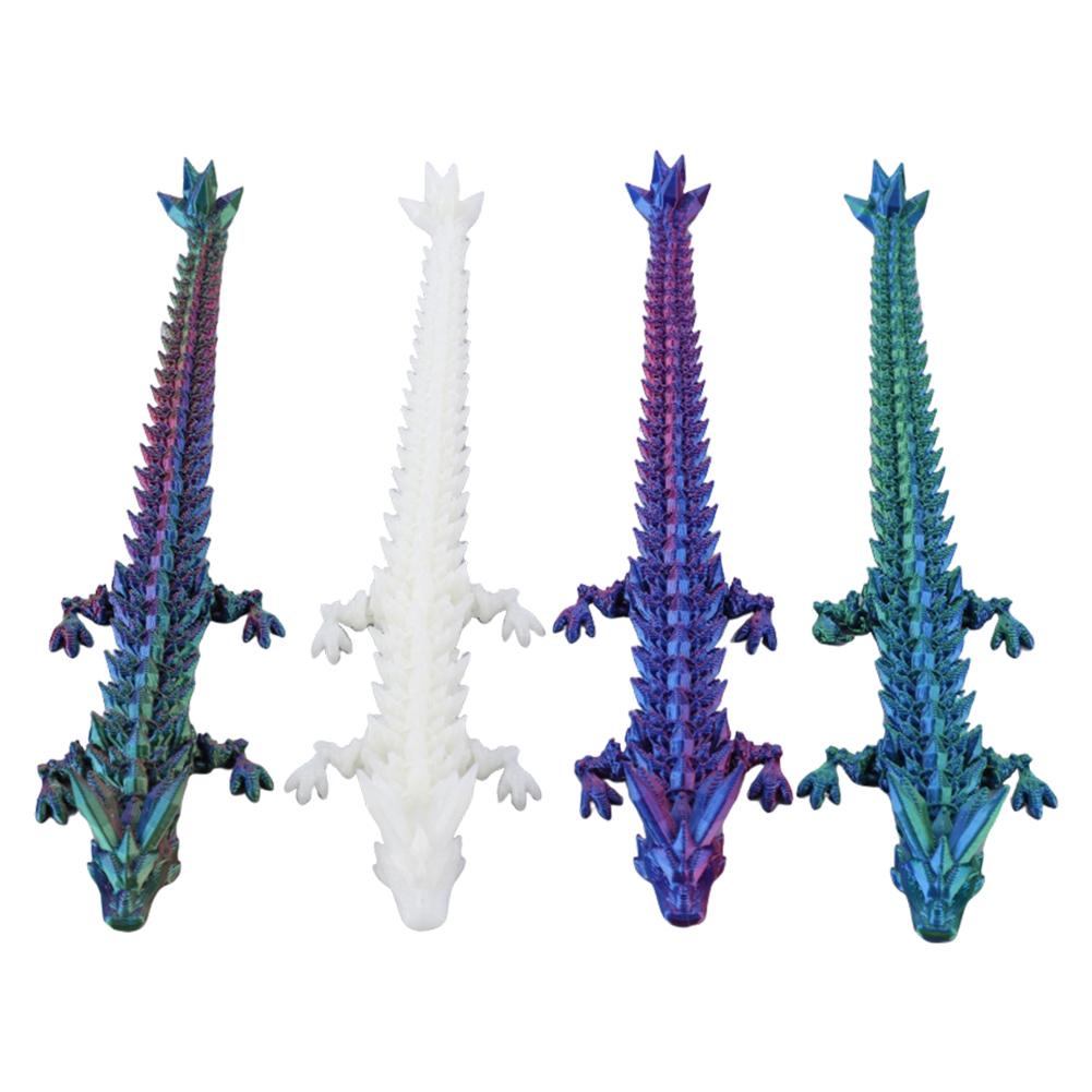 4PCS 3D Printed Gem Dragon Rotatable Articulated Dragon Crystal Figures Action Toy Desktop Ornament Birthday Gifts for Kids