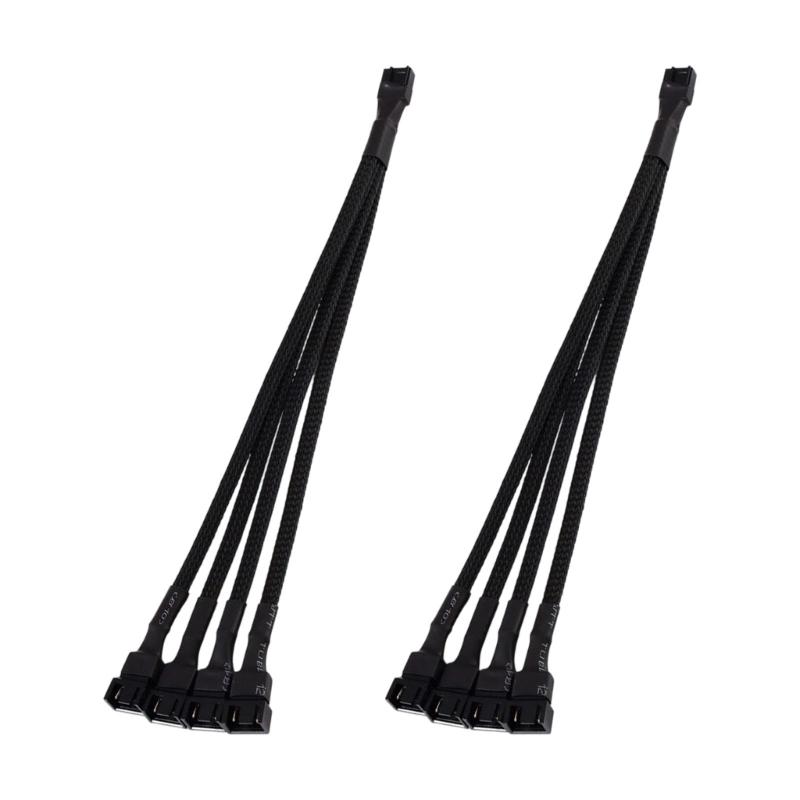 2Piece 4Pin PWMs Computer Fan Extension Cable Set 26cm Length for Enhances Airflows and Noise Reduction
