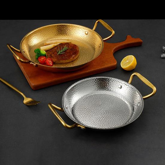 Fry Pot Saucepan Hammered Stainless Steel Paella Cooker Double-Handle Seafood