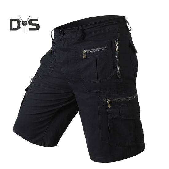 Men Cropped Pants with Multi-Pockets Design Mid-rise Button Zipper Fly Straight Leg Solid Color Cargo Shorts