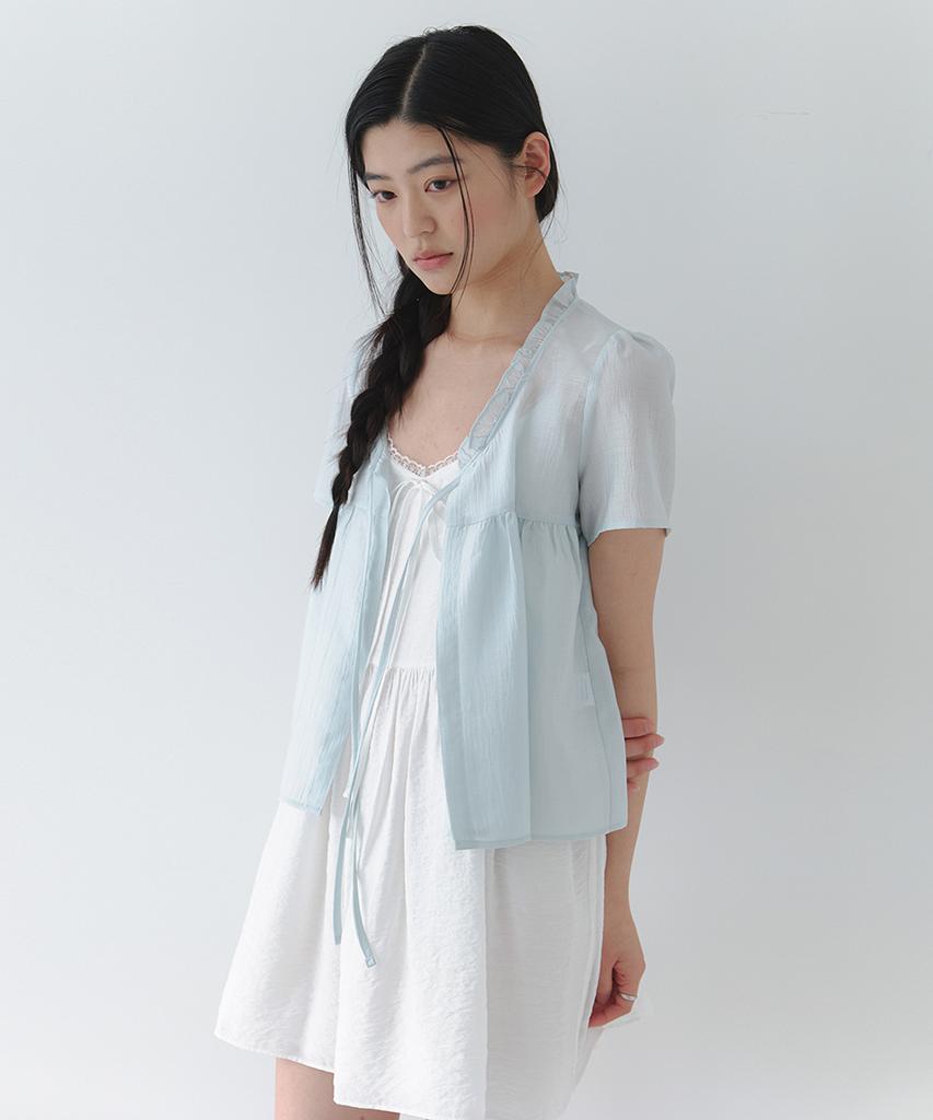 LAMINEZ Muse Frill Blouse - Sky Blue