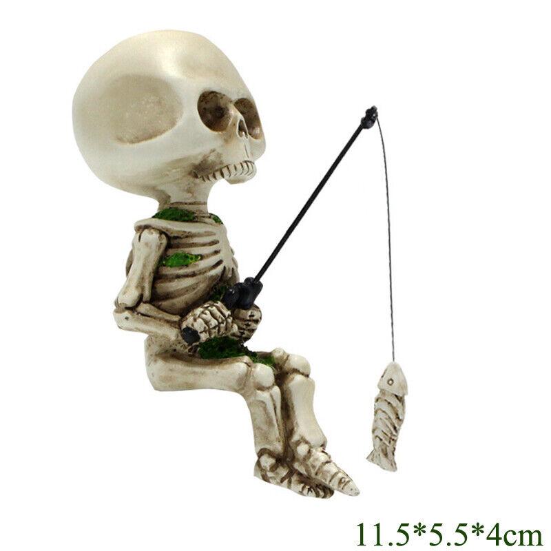 Забавные маленькие статуи из смолы для рыбалки в виде скелета, украшения для украшения дома и сада