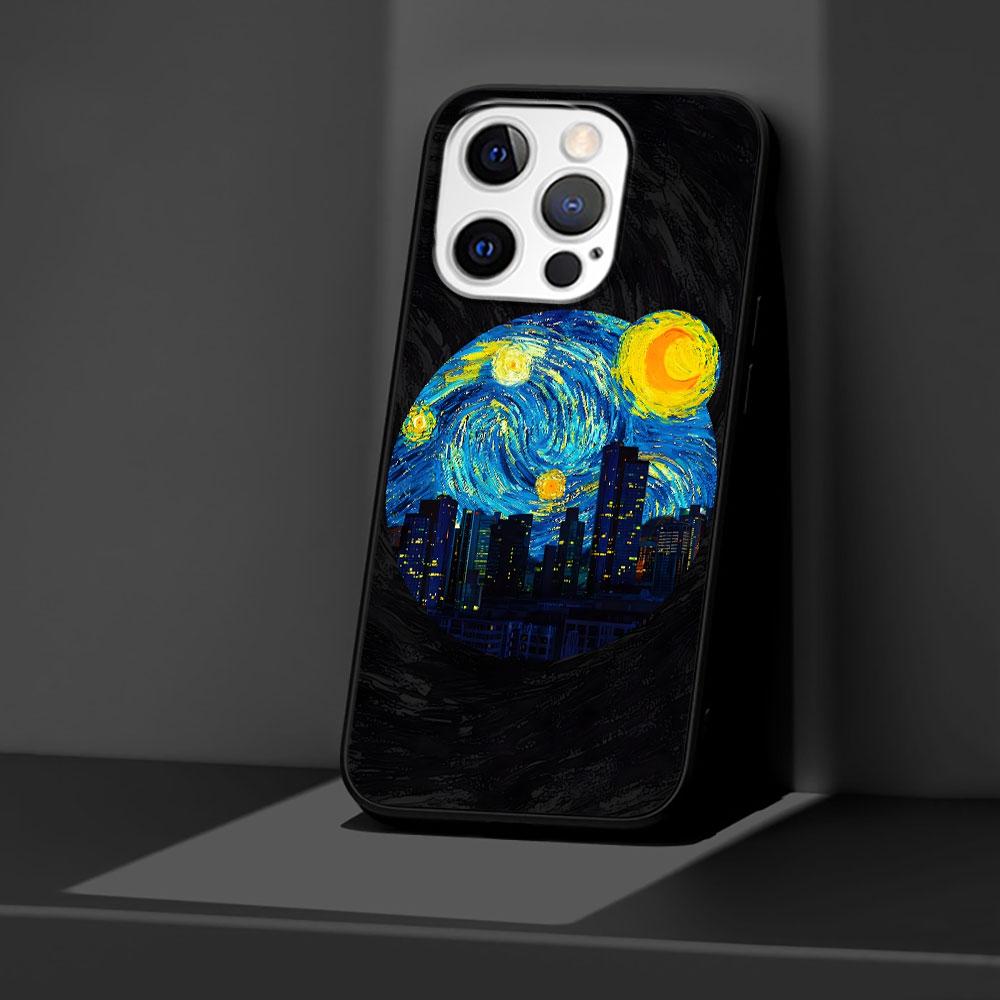 Чехол для телефона Apple iPhone 14 11 7 SE 2020 8 X XS 13 12 Mini XR 15 Pro Max, силиконовый, черный, мягкий, с рисунком «Звездная ночь» Ван Гога