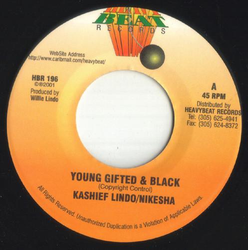 7-дюймовая пластинка KASHIEF LINDO NIKESHA Young Gifted Черная HBR196 Heavy Beat Reco 2001 US Reggae Ska Dub Б/у