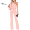 Лето-весна женский комбинезон на одно плечо с одним рукавом с разрезом на шнуровке узкая талия с широкими штанинами чистый цвет формальный стиль вечерние выпускной банкетный длинный комбинезон
