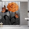Набор из 4 предметов Оранжевый Дождь из роз Бабочка Шторка для душа Набор из 4 предметов, Водонепроницаемая тканевая шторка для душа, Коврик для крышки унитаза, Коврик для душа, 12 крючков, 71*71 дюйм