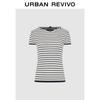 UR Women's Striped Hooded Short Sleeve Knit Top