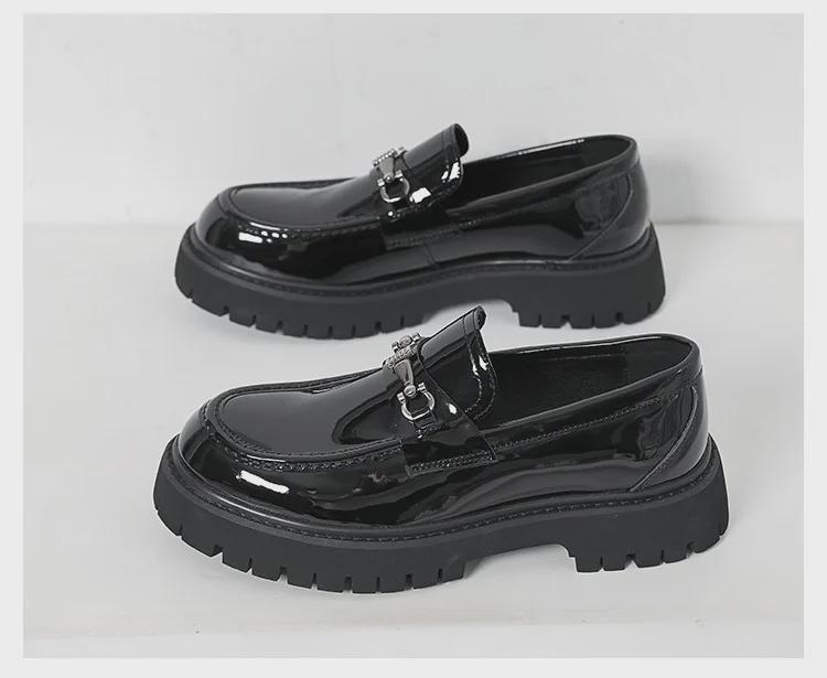 2024 Молодежные мокасины Toe: Мужские кожаные туфли на толстой подошве, увеличивающие рост, больших размеров