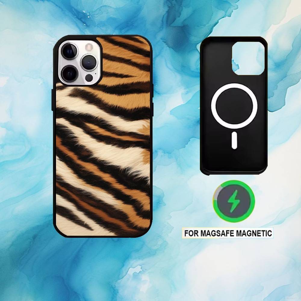 Tiger Skin Phone Case For iPhone17,16,15,14,13,12,11 Plus,Pro Max Magnetic For Magsafe Wireless Charging