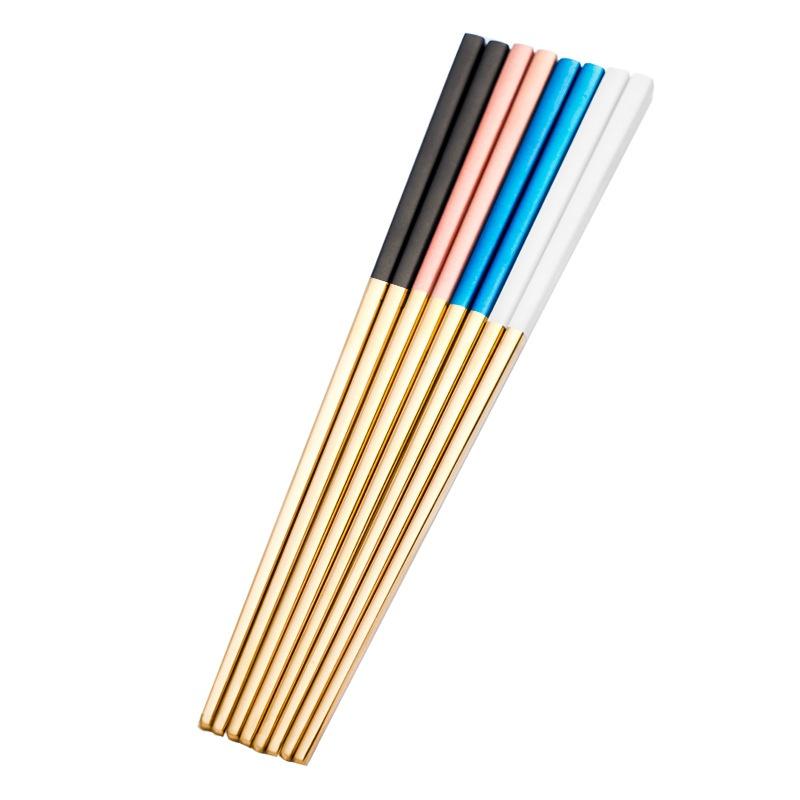 304 Stainless Steel Square Chopsticks Titanium Rose Sushi Colorful Chinese Japanese Chopsticks
