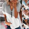 Summer Fashion Women's Short Sleeve Top Printed V-neck Zipper Casual Plus Size T-shirt