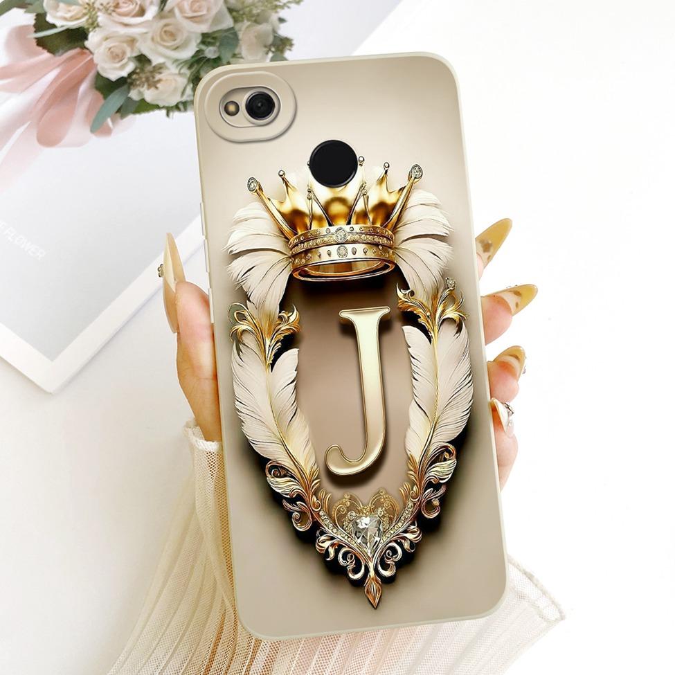 Phone Case For Redmi 4x Cover Luxury A-Z Letters Fashion Crown 2D Painted Silicone Bumper For Xiaomi Redmi 4x Casing