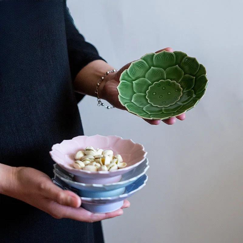 Ceramic Lotus Fruit Dishes Handmade Pastry Plate Self-help Display Home Table Decoration Trays Sharing Plate Supplies Gift Craft