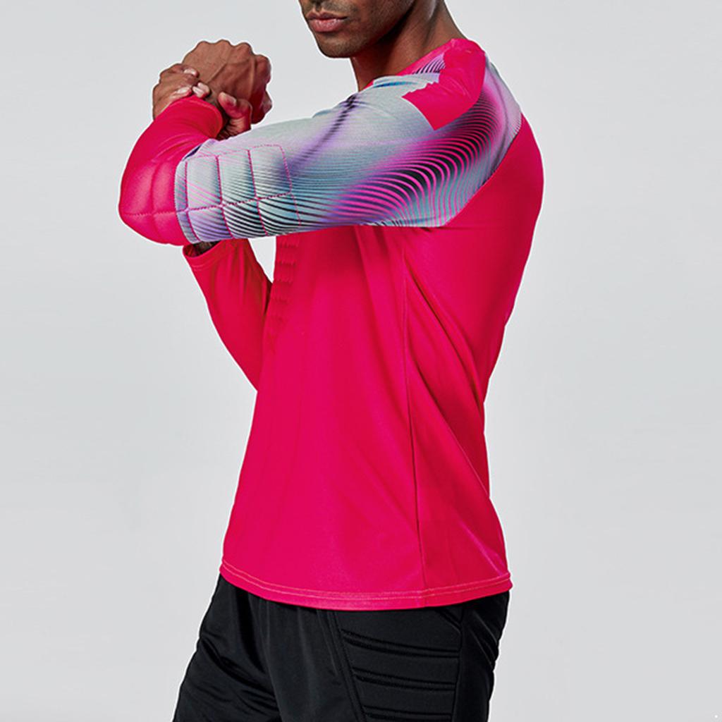 Mens Striped Long Sleeve Goalkeeper Jersey Protective Sponge Pad Training Tops Soccer Football Uniform