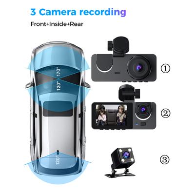 DashCam Передняя, задняя и внутренняя камера Автомобильный видеорегистратор Автомобильный видеорегистратор Lack Ox 1080P NightVision Водительский видеорегистратор