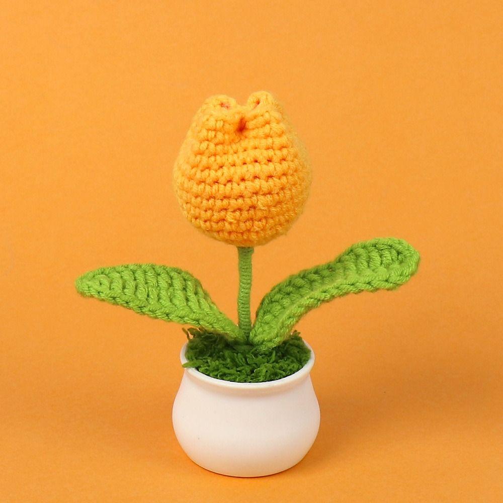 DIY Craft Тюльпан Цветы ручной работы Готовые плетеные цветы ручной работы в горшке Декор для домашнего рабочего стола