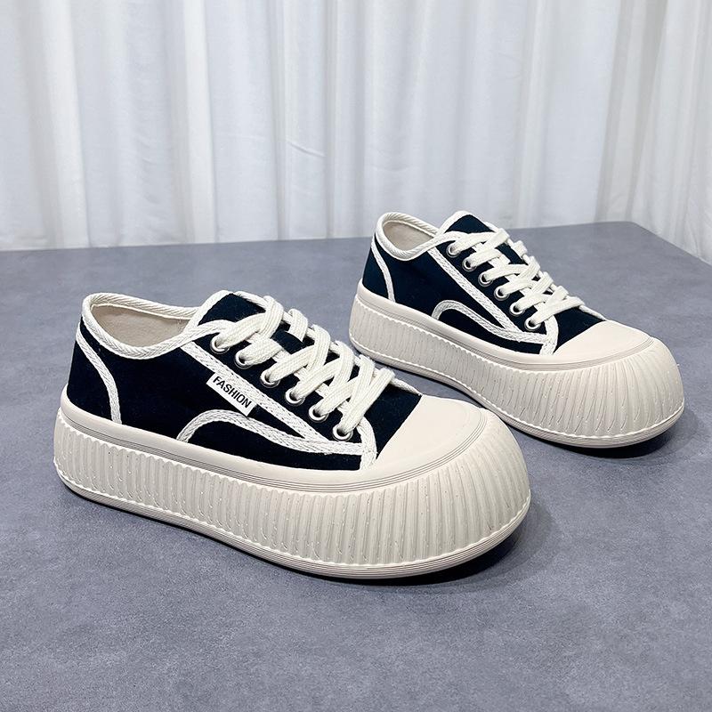 Уродливые милые парусиновые туфли с большой головкой, женские весенние новые туфли с печеньем на толстой подошве, повседневные универсальные туфли с маленьким ароматом, кукольные хлебные туфли