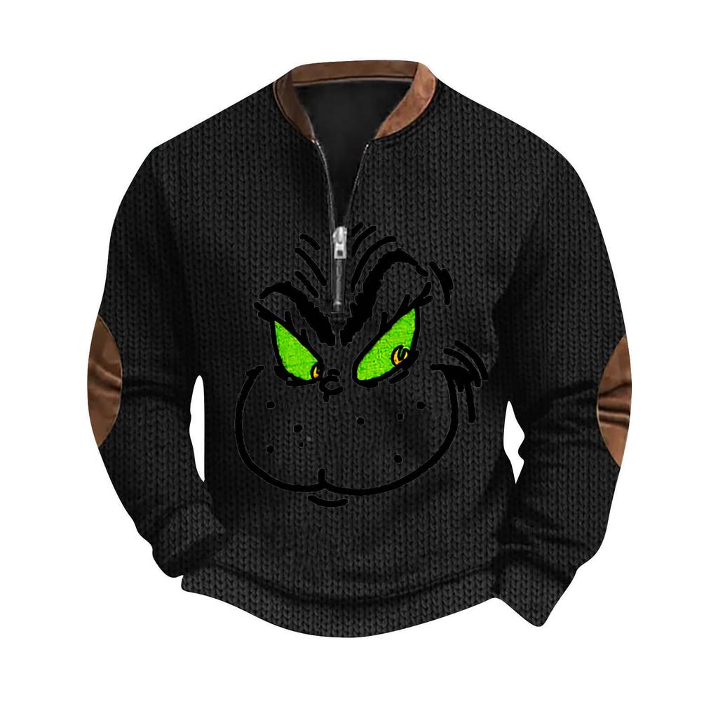 Мужской рождественский свитер на молнии, винтажный вязаный графический свитшот, рождественский пуловер со стойкой