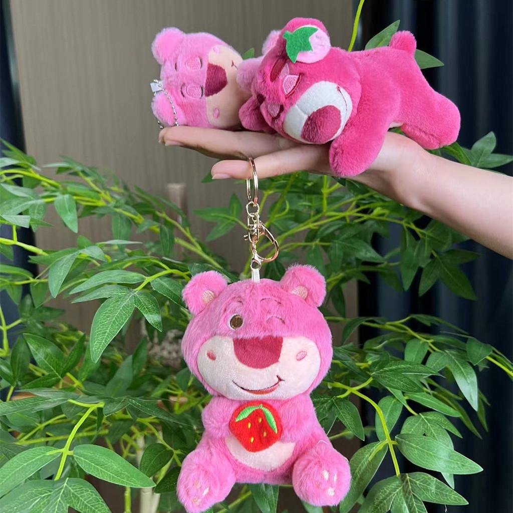 Adorable Strawberry Pink Bear Plush Toy Pendant  Keychains Bags Accessories Girls